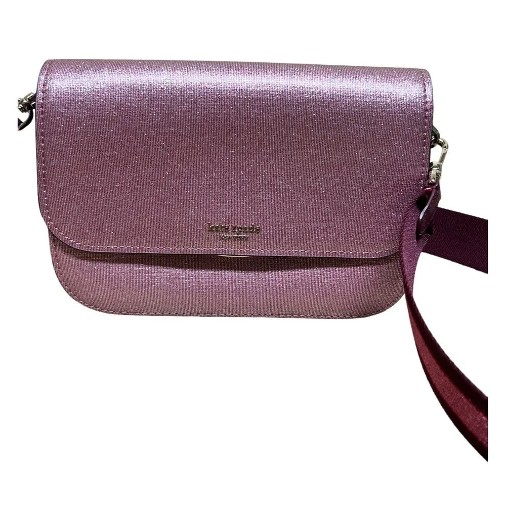 Kate Spade Buddie Glitter Striped‎ Leather Medium Pink Shoulder Bag